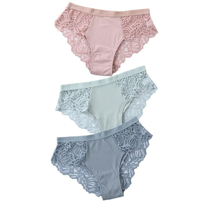 3 Pcs Cotton Panties Sexy Panty Briefs Lace Panties Women Underwear Lingerie Panties for Female Ladies Floral Pantys Underpants